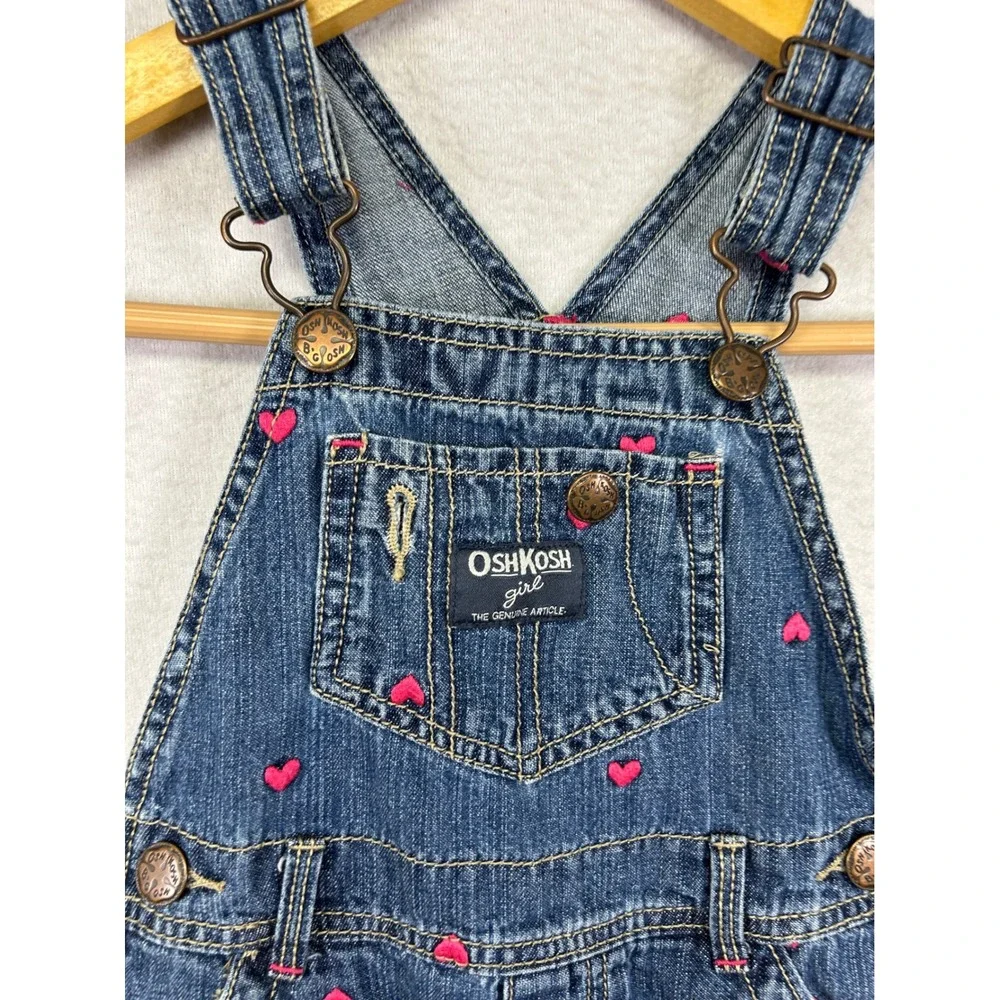 Valentine Heart OshKosh B'gosh Toddler 2T Blue Pink Embroidered Denim Overalls